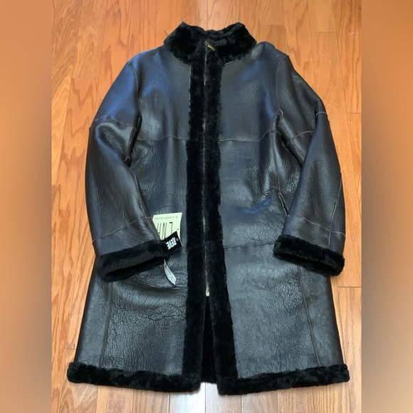 Y2K Vintage Women’s Medium Dark Brown Shearling Leather Reversible Coat Jacket